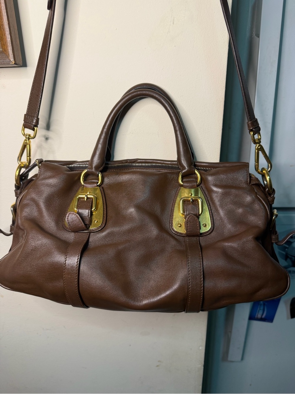 Authentic Prada Dark Brown Leather Satchel with Gold Hardware - Picture 14 of 14